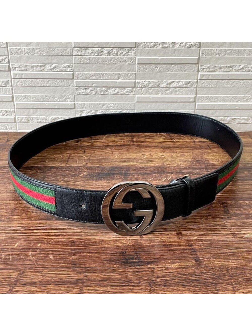 Gucci GG Interlocking Buckle Belt Sherry Leather Silver - Picture 4 of 10